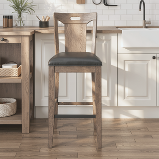 Sunvega Pecan Brown Wooden Bar Stools with Slat Back Design, Set of 2