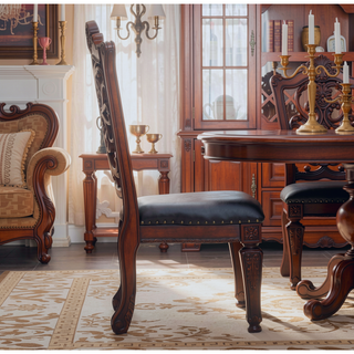 Sunvega Brown and Cherry Side Chair with Nailhead Trim and Floral Motif