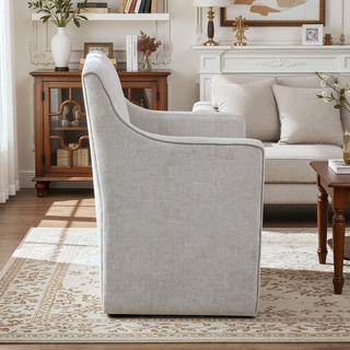 Sunvega Classic Slipcovered Dining Arm Chair with Hidden Casters and Piping Detail