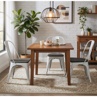 Sunvega Industrial Farmhouse Stackable Bamboo Dining Chair Set of 2