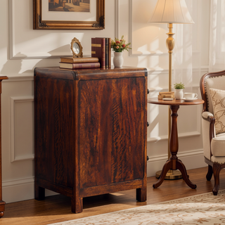 Sunvega Solid Wood California Walnut Naya Bedside with 3 Spacious Drawers and Brass Knobs