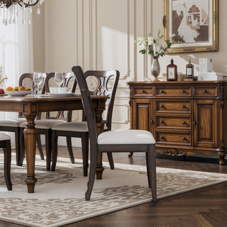 Sunvega Traditional Ladderback Side Chair with Upholstered Seat in Chocolate Finish