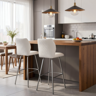 Sunvega White Faux Leather and Brushed Stainless Steel 26" Counter Stool