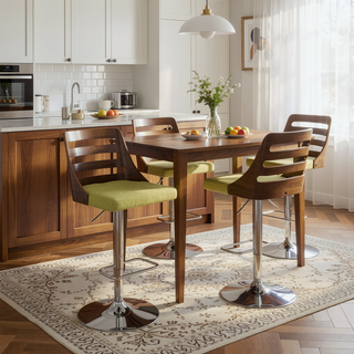Sunvega Mid-Century Modern Adjustable Swivel Barstool with Upholstered Seat