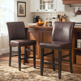 Sunvega Upholstered Counter Stool with Solid Wood Frame and Nailhead Trim