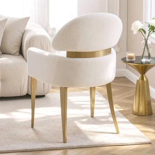 Sunvega Contemporary White and Gold Stainless Steel Arm Chairs for Dining Room