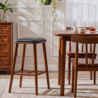 Sunvega Mid-Century Modern PU Leather Bar Stool with Solid Wood Structure