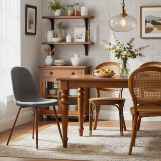Sunvega Modern Iron Legs Upholstered Dining Chairs with Walnut Finish, Set of 2