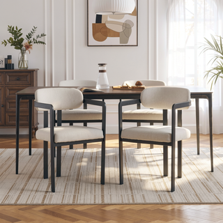 Sunvega Modern Mid-Century Upholstered Boucle Dining Chairs Set of 2 with Black Metal Legs