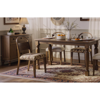 Sunvega Cocoa Finish Wood Arch Back Chair with White Sand Upholstered Seat