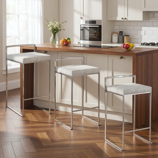 Sunvega Brushed Stainless Steel Stackable Counter Stool Set with Grey Cushion
