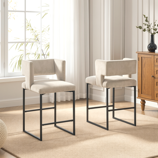 Sunvega Modern Velvet Upholstered Counter Stool Set of 2 with Gold Metal Legs