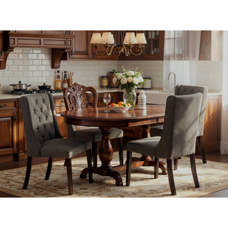 Sunvega Modern Wingback Dining Chairs with Ash Black Polyfiber Upholstery and Dark Espresso Frame