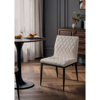 Sunvega Ivory Leatherette Side Chairs with Padded Seat and Black Metal Frame