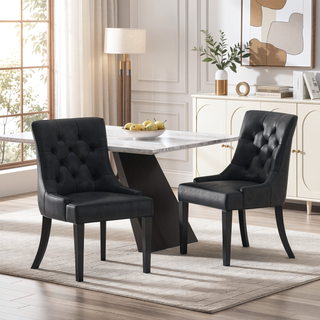 Sunvega Contemporary Upholstered Dining Chairs with Tufted Diamond Stitch and Wood Legs