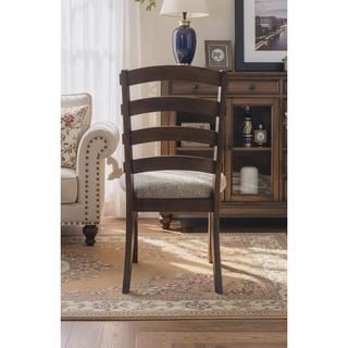 Sunvega Rustic Brown Finish Wooden Frame Dining Chairs with Gray Padded Seat Cushion