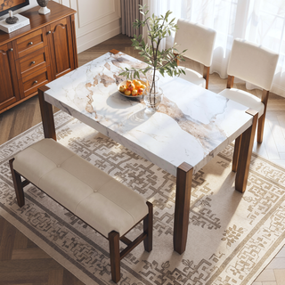 Sunvega 4 Piece Dining Table Set with 2 Upholstered Chairs and 1 Bench