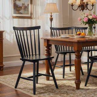 Sunvega Black Wood Dining Side Chair with Contoured Seat and Spindle Back