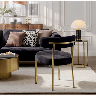 Sunvega Mid-Century Modern Boucle Dining Chairs with Curved Backrest and Brushed Brass Metal Legs