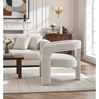 Sunvega Beige Boucle Side Chair Set of 2 with Comfortable Upholstery and Contemporary Design
