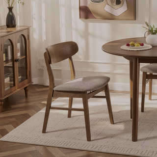 Sunvega Walnut Brown Dining Side Chairs Set of 2 with Curved Backrests and Padded Cushions