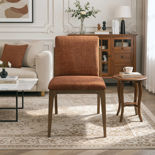 Sunvega Orange Fabric Upholstered Dining Chairs with Walnut Base Set of 2