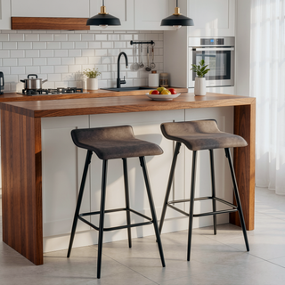 Sunvega Black Metal Frame Counter Stool with Faux Leather Seat for Kitchen or Bar