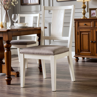 Sunvega White Oak Finish Faceted Panel Back Padded Seat Side Chair 2pc Set