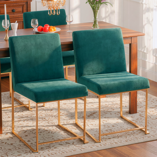 Sunvega Fuji High Back Dining Chair in Gold and Green Velvet Set of 2