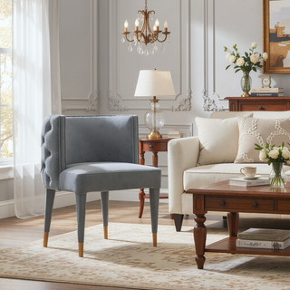 Sunvega Modern Velvet Upholstered Dining Chair with Tufted Back and Gold Tips