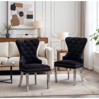 Sunvega Contemporary Tufted Velvet Dining Chairs with Nailhead Trim and Stainless Steel Legs, Set of 2