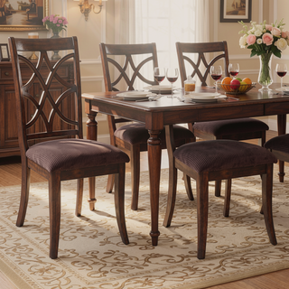 Sunvega Brown Microfiber Upholstered Dark Walnut X Back Side Chairs Set of 2