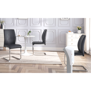 Sunvega PU Dining Chairs with Arched Metal Silver Legs and Crazy Horse Texture in Dark Gray