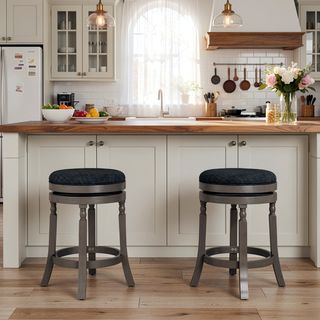 Sunvega Weathered Gray Finish 24 Inch Counter Stool with Charcoal Fabric Seat