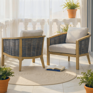 Sunvega Handcrafted Acacia Wood Outdoor Conversation Chair Set of 2 with Cushions