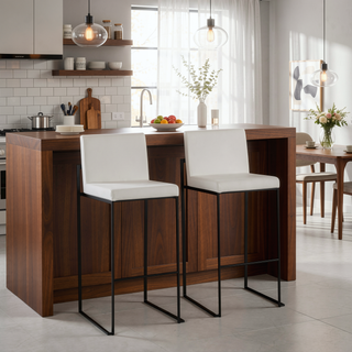 Sunvega Contemporary High Back Barstool with Black Steel Frame and White Velvet