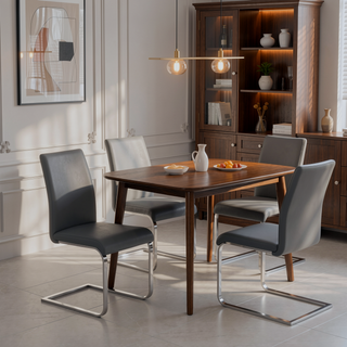 Sunvega Grey Faux Leather Upholstered Contemporary Dining Chair Set of 2