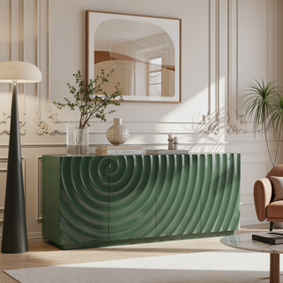 Sunvega Navy Blue 4 Door Buffet Cabinet with 3D Water Ripple Texture for Kitchen