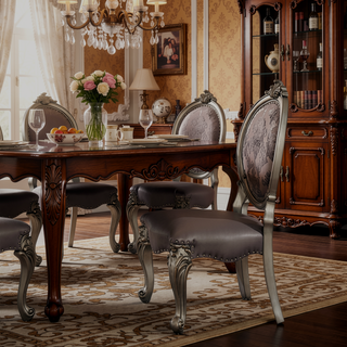 Sunvega Upholstered Floral Faux Leather Side Chairs with Nailhead Trim and Cabriole Legs