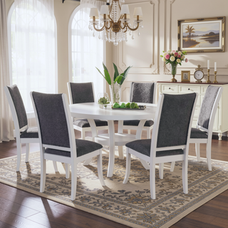 Sunvega Pearl White Upholstered Dining Side Chairs with Grey Cushions Set of 2
