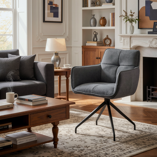 Sunvega Modern Charcoal Velvet Dining Accent Chair with Black Metal Legs