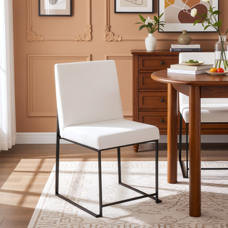 Sunvega High Back Upholstered Dining Chair with Padded Seat and Black Steel Frame