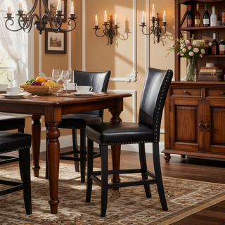 Sunvega Counter Height Upholstered PU Chair with Chrome Nailhead Trim and Footrest