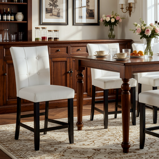 Sunvega White Synthetic Leather and Black Finish Counter Height Chair Set of 2