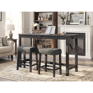 Sunvega Transitional Wood Counter Stool Set of 2 with Upholstered Linen Fabric Cushion