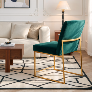 Sunvega Fuji High Back Dining Chair in Gold and Green Velvet Set of 2