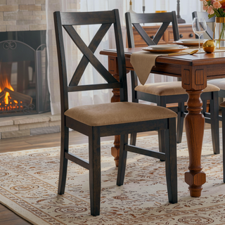 Sunvega Gray Finish Wooden X-Back Dining Chairs with Padded Seat Cushion