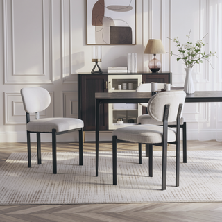 Sunvega Mid-Century Modern Upholstered Boucle Dining Chairs with Black Metal Legs
