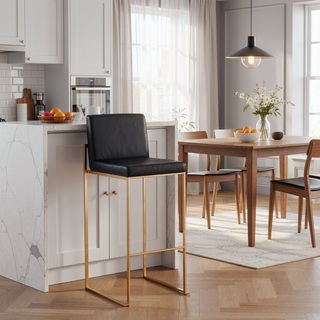 Sunvega Contemporary High Back Barstool with Padded Seat and Backrest in Black Faux Leather