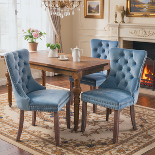 Sunvega High Back Velvet Dining Chairs with Tufted Upholstery and Nailhead Trim